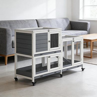IFMALL Two-Story Small Animal Hutch Cage with Spacious Living Area