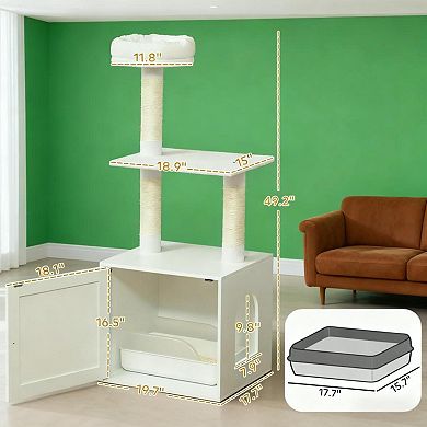 IFMALL Space-Saving Cat Tree with Integrated Litter Box Enclosure