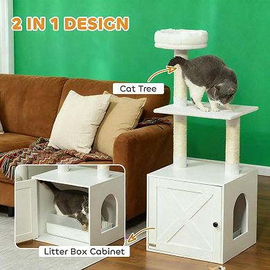 IFMALL Space-Saving Cat Tree with Integrated Litter Box Enclosure