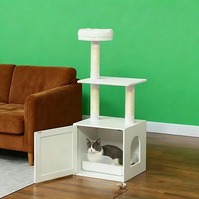 IFMALL Space-Saving Cat Tree with Integrated Litter Box Enclosure