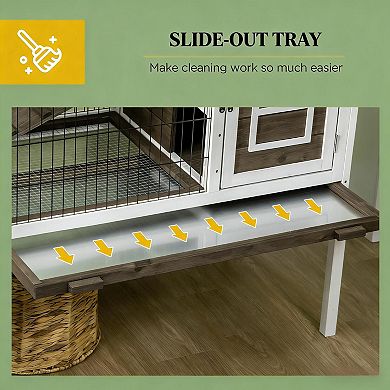 IFMALL Spacious Indoor Wooden Rabbit Hutch with Removable Tray