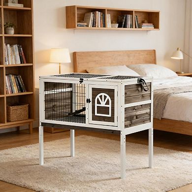 IFMALL Spacious Indoor Wooden Rabbit Hutch with Removable Tray