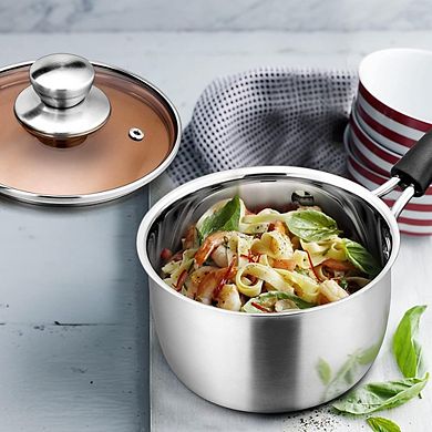 Stainless Steel Saucepan with Glass Lid, Dishwasher Safe, Rust-Resistant