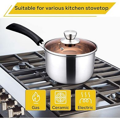 Stainless Steel Saucepan with Glass Lid, Dishwasher Safe, Rust-Resistant