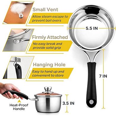 Stainless Steel Saucepan with Glass Lid, Dishwasher Safe, Rust-Resistant