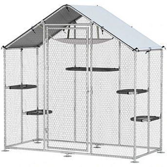 IFMALL Large Walk-In Outdoor Pet Enclosure with Multiple Adjustable Platforms