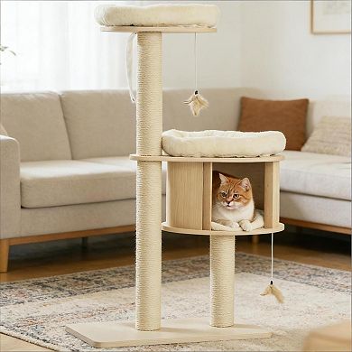 IFMALL Multi-Level Cat Activity Tower with Plush Platforms and Scratching Posts