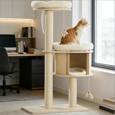 IFMALL Multi-Level Cat Activity Tower with Plush Platforms and Scratching Posts