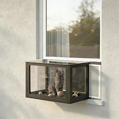 IFMALL Window-Mounted Outdoor Pet Enclosure with Panoramic View and Secure Design