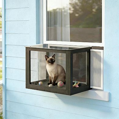 IFMALL Window-Mounted Outdoor Pet Enclosure with Panoramic View and Secure Design