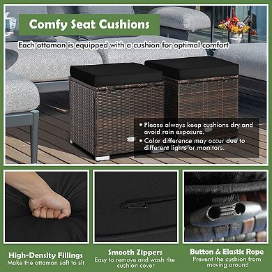 Patio Ottoman Set With Hidden Storage and Cushions 2 Piece