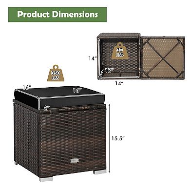 Patio Ottoman Set With Hidden Storage and Cushions 2 Piece