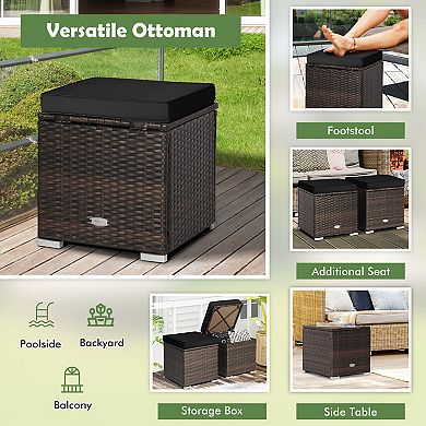 Patio Ottoman Set With Hidden Storage and Cushions 2 Piece