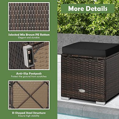 Patio Ottoman Set With Hidden Storage and Cushions 2 Piece