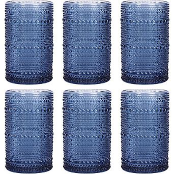 Vintage Hobnail Glasses Set of 6, 12 oz Highball & Tumbler Glasses