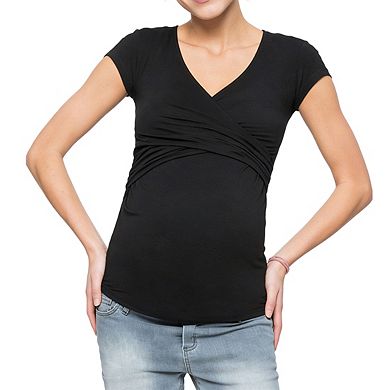 Womens Maternity Short Sleeve V Neck Top Casual Stretchy Layer Shirt
