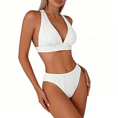 Womens Two Piece Swimsuit Tie Back Back Design Textured Bikini Sets