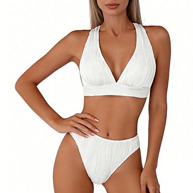 Womens Two Piece Swimsuit Tie Back Back Design Textured Bikini Sets