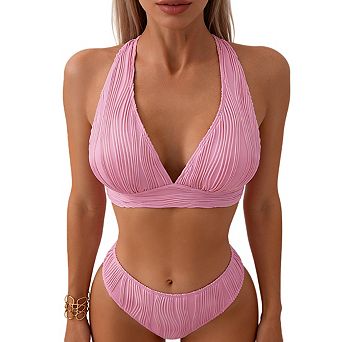 Womens Two Piece Swimsuit Tie Back Back Design Textured Bikini Sets
