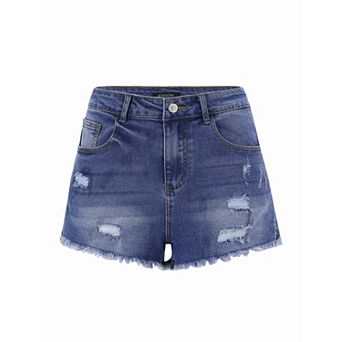 Women's Mid Rise Fringe Denim Shorts Casual Summer Jean Shorts