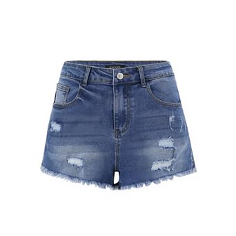 Women's Mid Rise Fringe Denim Shorts Casual Summer Jean Shorts