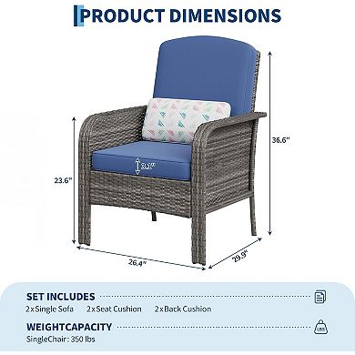 Modern Wicker Chair Set of 2 with Cushions