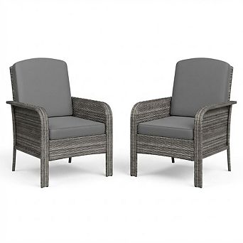 Modern Wicker Chair Set of 2 with Cushions