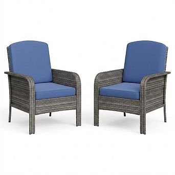 Modern Wicker Chair Set of 2 with Cushions