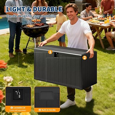 130 Gallon Resin Outdoor Deck Box, Waterproof Weather-Resistant Storage Bin, 480 LBS Capacity