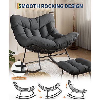 Oversized Papasan Rocking Chair with Footrest, All-Weather Wicker, for Patio & Bedroom