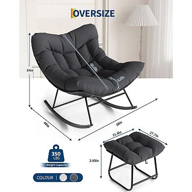 Oversized Papasan Rocking Chair with Footrest, All-Weather Wicker, for Patio & Bedroom
