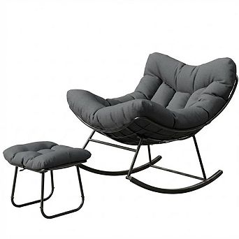 Oversized Papasan Rocking Chair with Footrest, All-Weather Wicker, for Patio & Bedroom