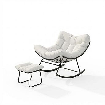 Oversized Papasan Rocking Chair with Footrest, All-Weather Wicker, for Patio & Bedroom