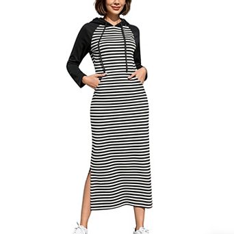 Women's Hooded Long Sleeve Maxi Dress, Casual Raglan Sleeve Slit Sweatshirt Dress with Pockets