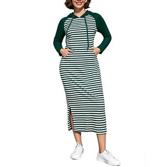 Women's Hooded Long Sleeve Maxi Dress, Casual Raglan Sleeve Slit Sweatshirt Dress with Pockets