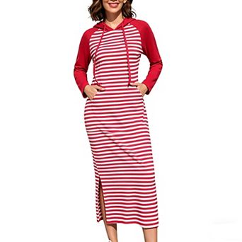 Women's Hooded Long Sleeve Maxi Dress, Casual Raglan Sleeve Slit Sweatshirt Dress with Pockets