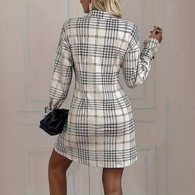 Womens Long Sleeve Plaid Print Shirt Dress Button Front Casual Elegant Dresses
