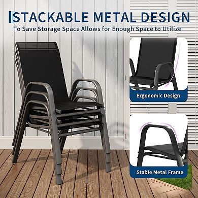 4-Pack Stackable Patio Chairs, Textilene Fabric, High Back, All-Weather for Garden Pool Balcony