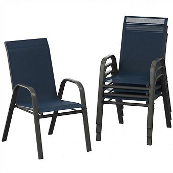 4-Pack Stackable Patio Chairs, Textilene Fabric, High Back, All-Weather for Garden Pool Balcony