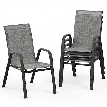 4-Pack Stackable Patio Chairs, Textilene Fabric, High Back, All-Weather for Garden Pool Balcony