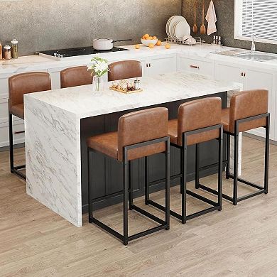 Modern Bar Stools, Faux Leather Upholstered Chairs with Backrest for Kitchen Island