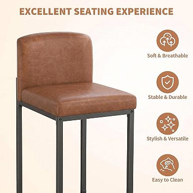 Modern Bar Stools, Faux Leather Upholstered Chairs with Backrest for Kitchen Island
