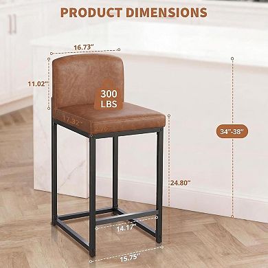 Modern Bar Stools, Faux Leather Upholstered Chairs with Backrest for Kitchen Island