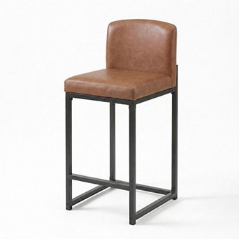Modern Bar Stools, Faux Leather Upholstered Chairs with Backrest for Kitchen Island