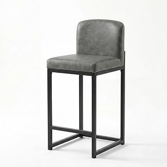 Modern Bar Stools, Faux Leather Upholstered Chairs with Backrest for Kitchen Island