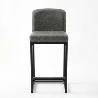 Modern Bar Stools, Faux Leather Upholstered Chairs with Backrest for Kitchen Island