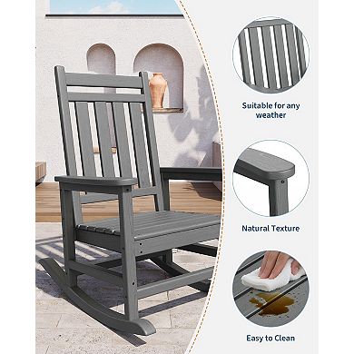 HDPE Adirondack Rocking Chair, High Back, Wide Armrests, All-Weather