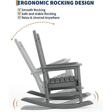 HDPE Adirondack Rocking Chair, High Back, Wide Armrests, All-Weather