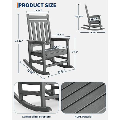 HDPE Adirondack Rocking Chair, High Back, Wide Armrests, All-Weather