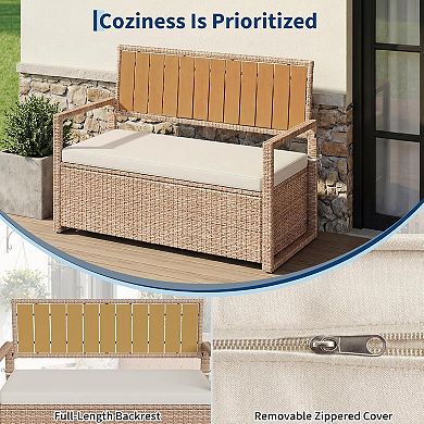 Wicker Ottoman Bench, Waterproof White Seat, Iron Frame Storage
